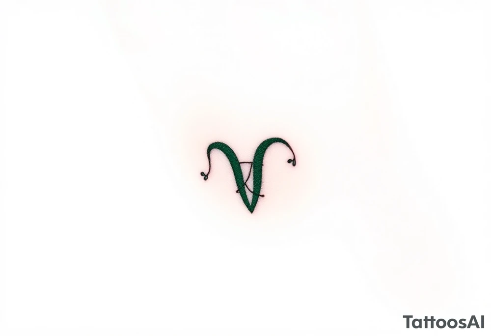 A minimalist Virgo astrological sign glyph made of intertwining vines, in an elegant dark green and gold gradient tattoo idea
