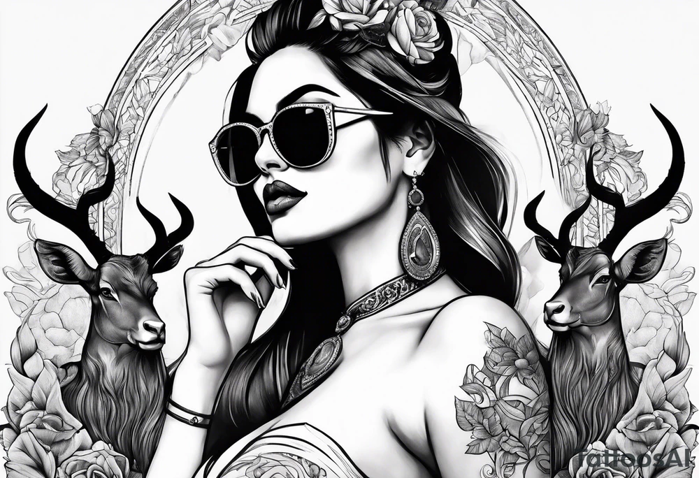 woman with big titts and a capricorn with sunglasses tattoo idea