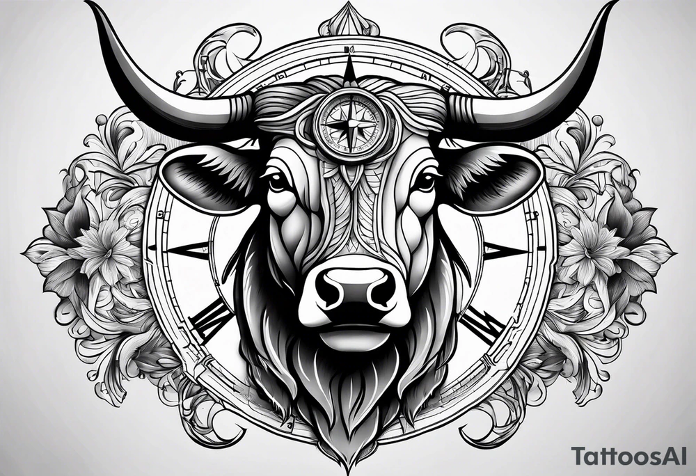 TAURUS BULL COMPASS white background tattoo idea