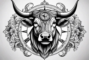 TAURUS BULL COMPASS white background tattoo idea