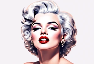 A vintage-style Marilyn in full color with platinum blonde hair, red lips, and a soft pastel background. tattoo idea