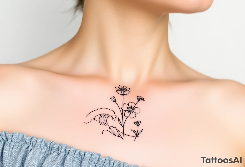 Waves, summer, flowers, family flowers tattoo idea