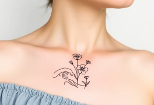 Waves, summer, flowers, family flowers tattoo idea