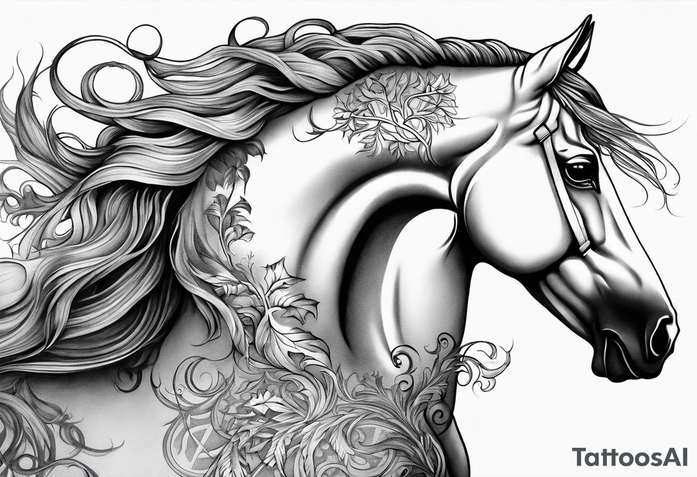 Realistic Horse and Yggdrasil tattoo idea