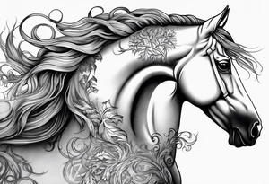 Realistic Horse and Yggdrasil tattoo idea