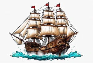 4 story wooden ship one plank coloured tattoo idea