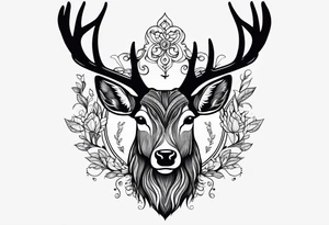 Strong deer with a beard and with antlers tattoo idea