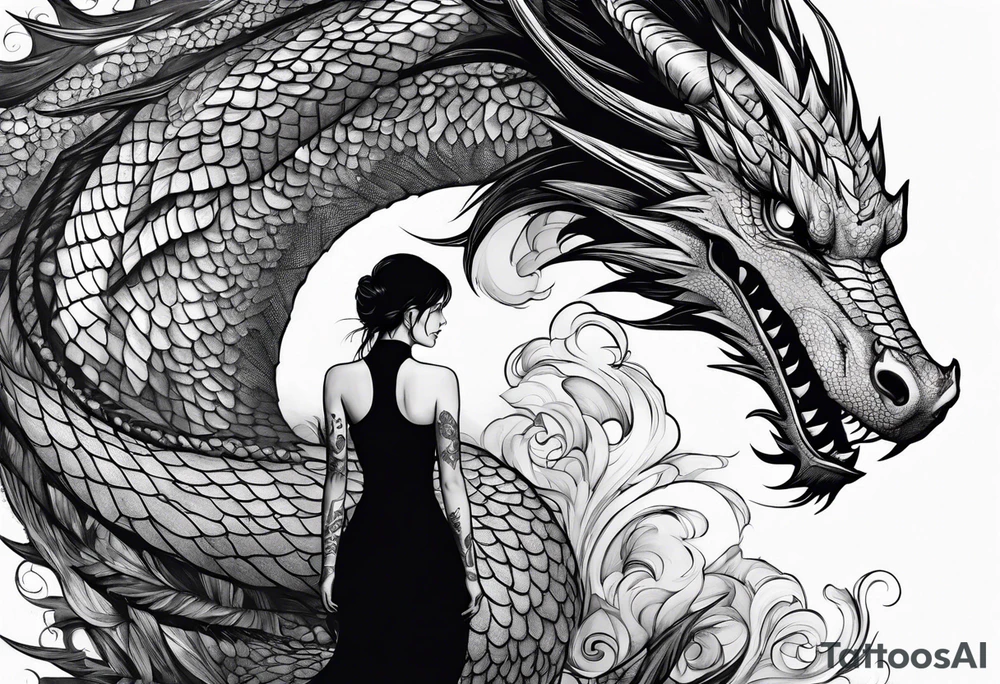a girl and a dragon tattoo idea
