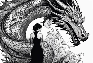 a girl and a dragon tattoo idea