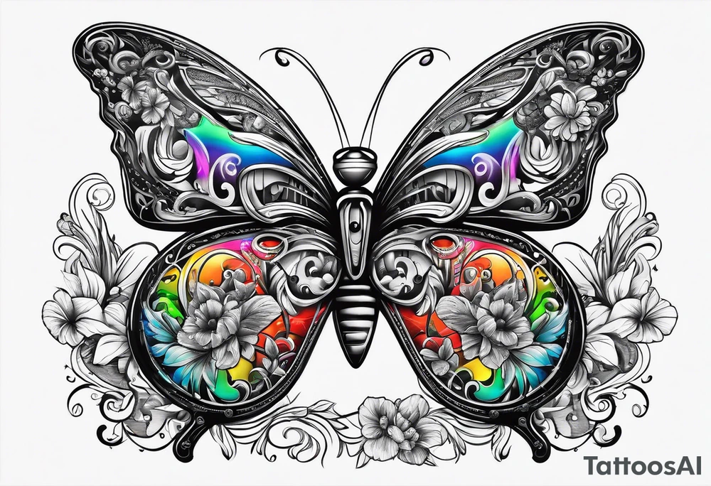 Guitar, butterfly, rainbow, game controller tattoo idea