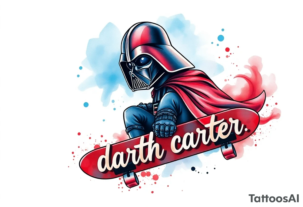 Darth Vader skateboarding >
blue & red
skateboard say "darth carter" tattoo idea