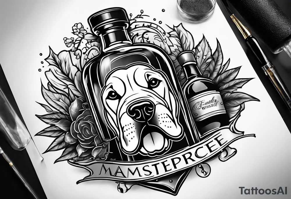 Windsor Canadian whiskey and glass and dog tags tattoo idea