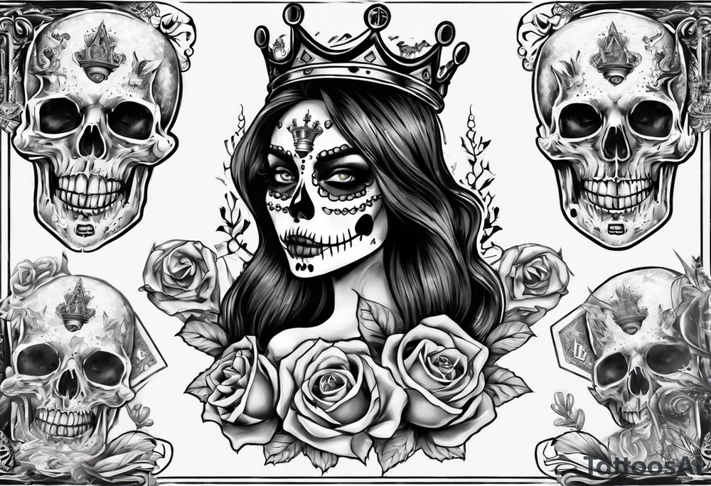 santa la muerta with money and crown
on the card tattoo idea