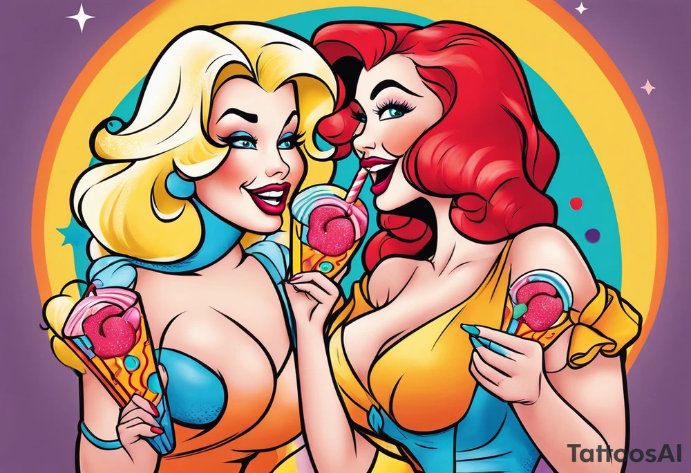 jessica rabbit and Marilin monroe sharing a popsicle tattoo idea