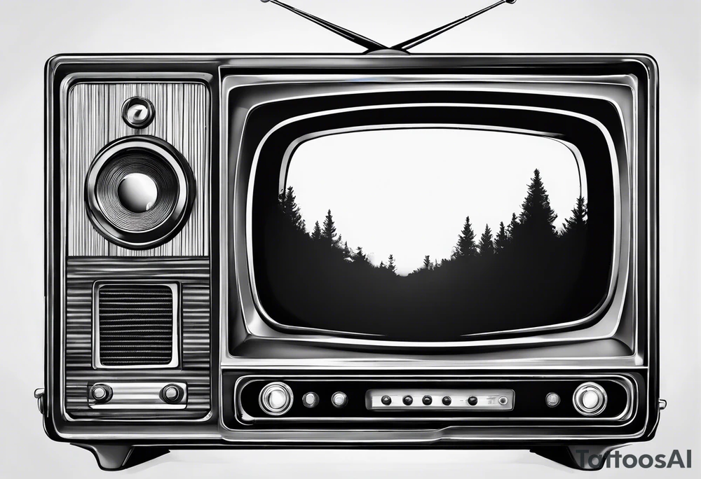 retro tv with broken screen that shows another world tattoo idea