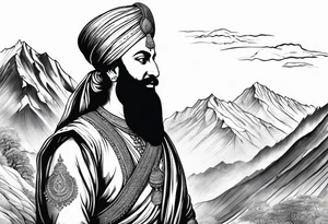 Guru gobind singh ji standing on a mountain tattoo idea