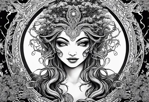 The deity Pan is entwined in a tree which is a portal tattoo idea