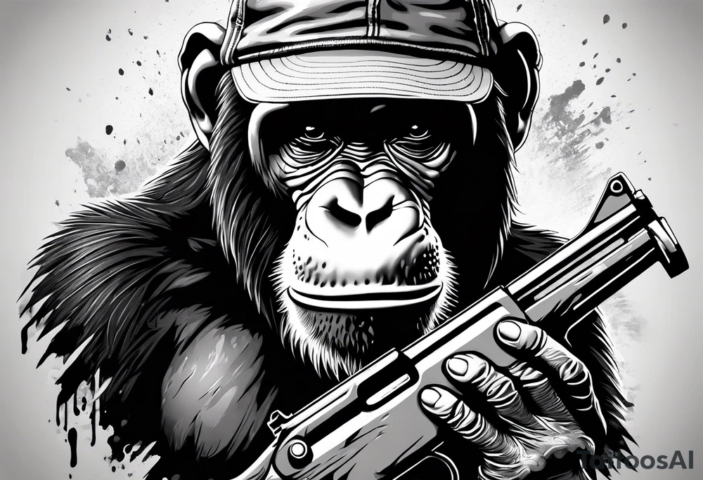 Ape holding ak47 tattoo idea