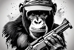 Ape holding ak47 tattoo idea