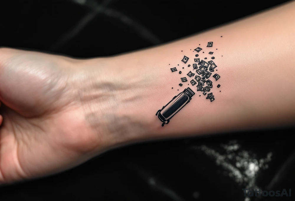 Barber pole and clipper with raining money tattoo idea