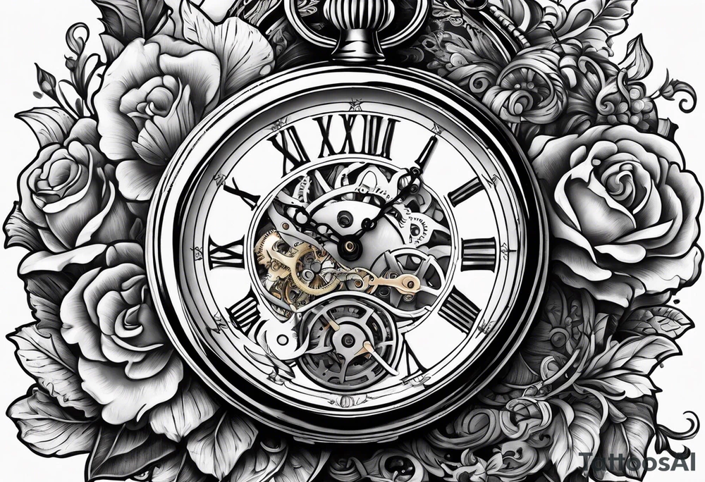 Old school pocket watch exploded showing inner mechanism tattoo idea Old school pocket watch exploded showing inner mechanism tattoo idea