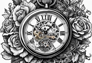 Old school pocket watch exploded showing inner mechanism tattoo idea