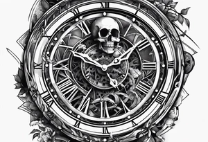 Broken clock with skeleton fingers on hand tattoo idea
