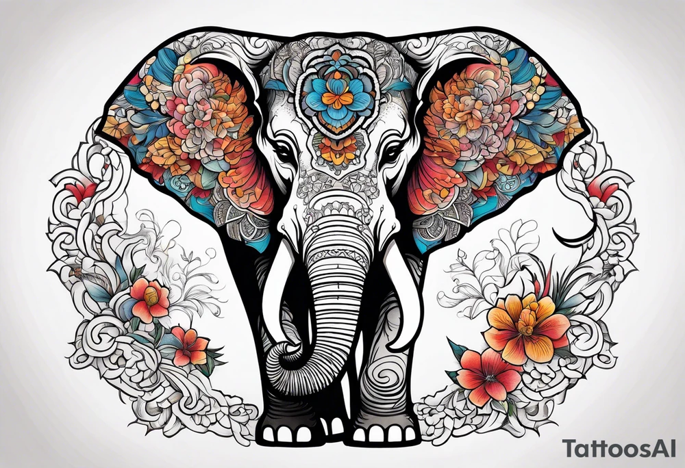 strength and resilience, feminine, elephant, colour tattoo idea