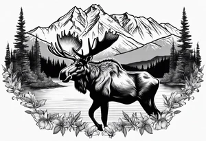 moose with mountain in the background tattoo idea