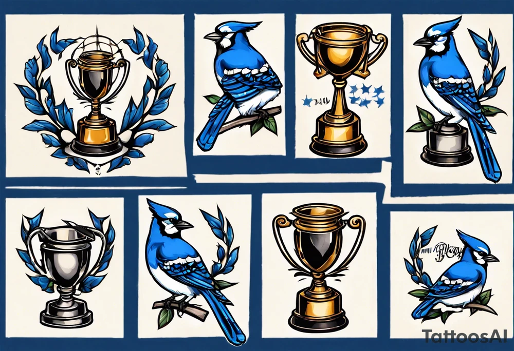 bluejay holding a trophy tattoo idea