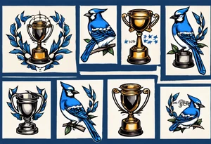 bluejay holding a trophy tattoo idea