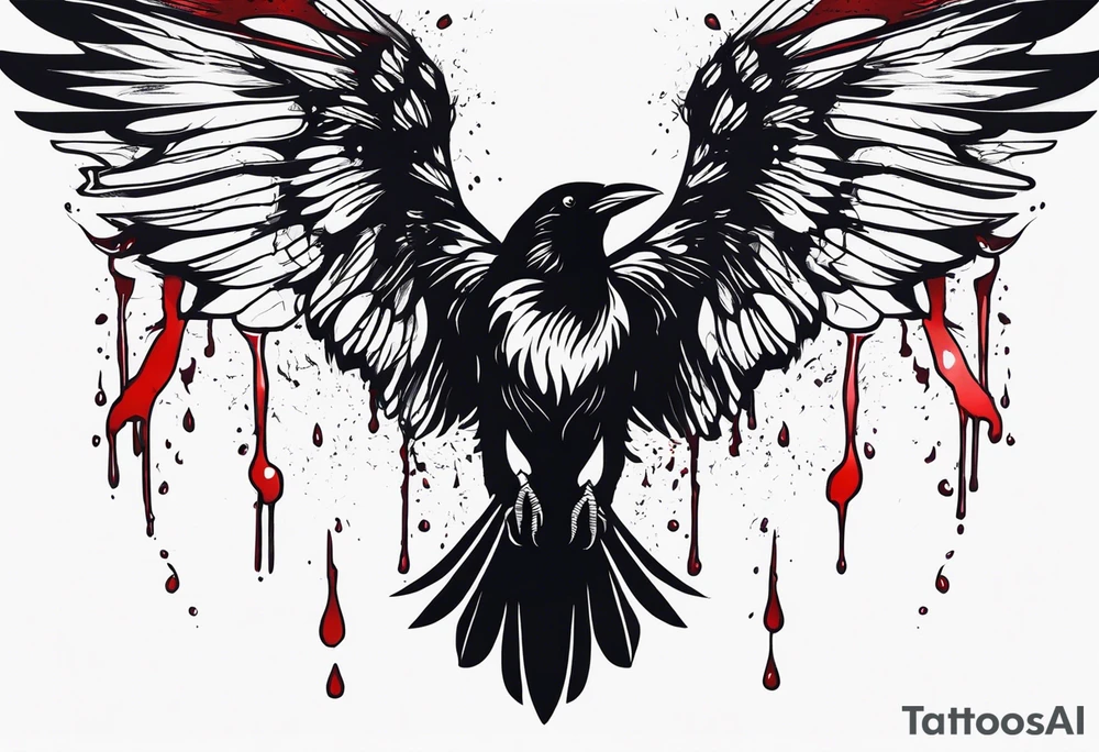 Black ravens hiding in its wings and dripped in blood tattoo idea
