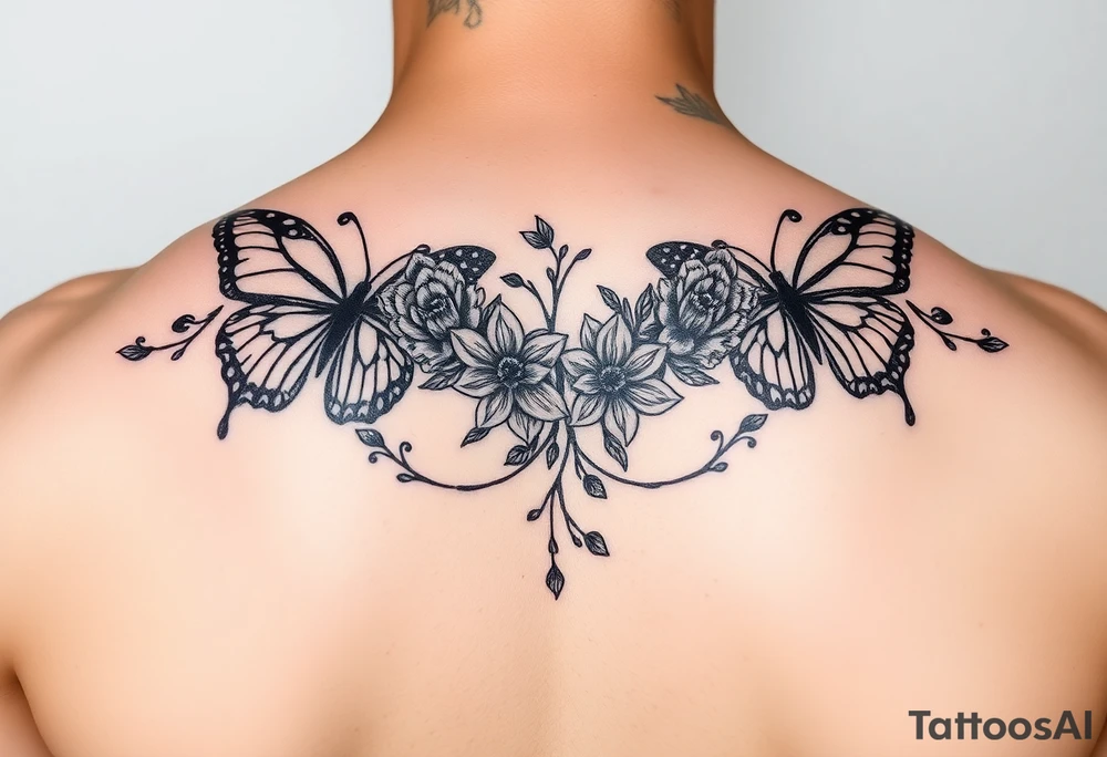 Ornamental floral butterflies tattoo idea