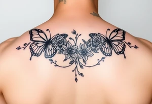 Ornamental floral butterflies tattoo idea