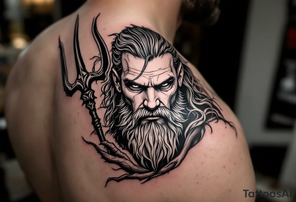 fit poseidon, behind a trident tattoo idea