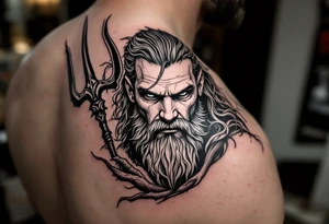 fit poseidon, behind a trident tattoo idea