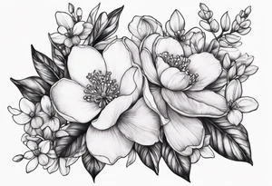Opal with Violet and orchard flowers tattoo idea
