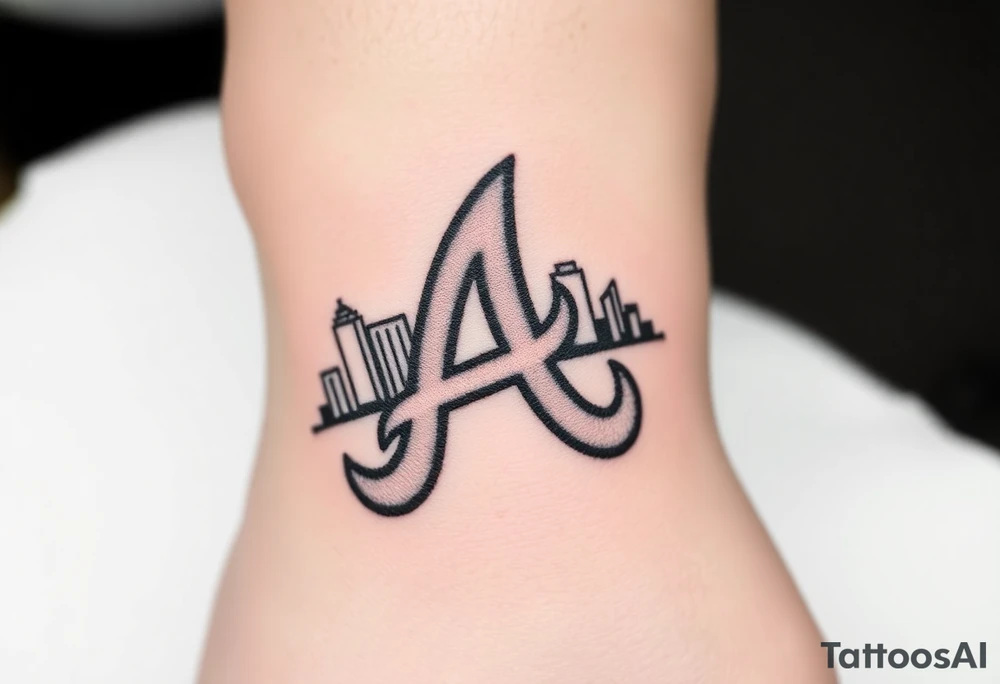 Atlanta Braves logo “A” overlapping a 3D Atlanta skyline behind the logo tattoo idea