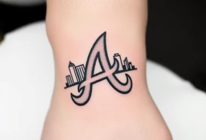 Atlanta Braves logo “A” overlapping a 3D Atlanta skyline behind the logo tattoo idea