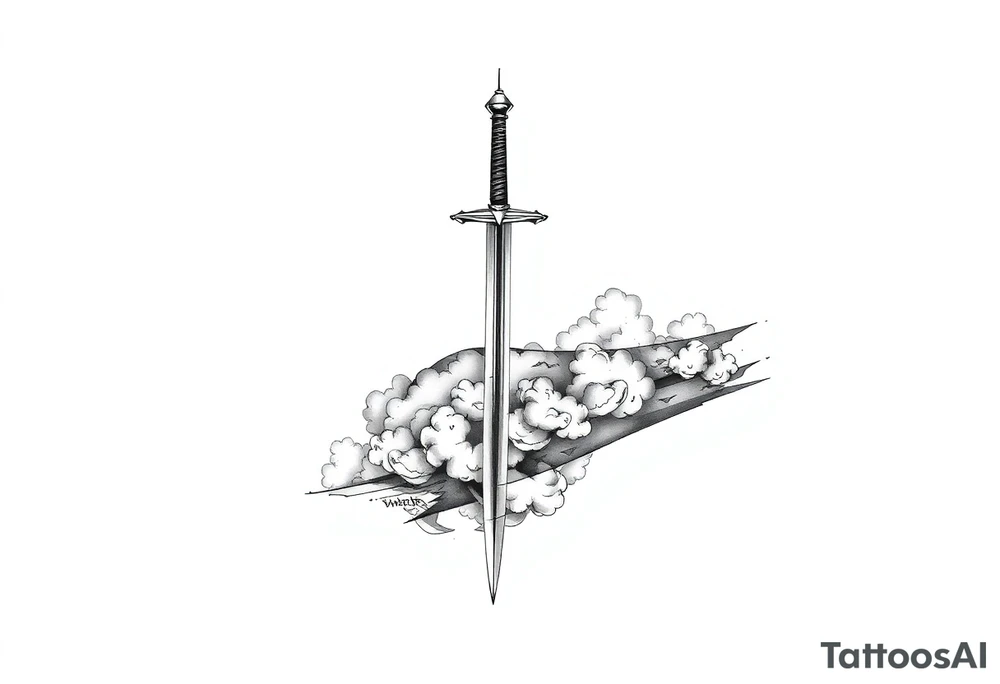 Half sleeve. clouds, sword tattoo idea