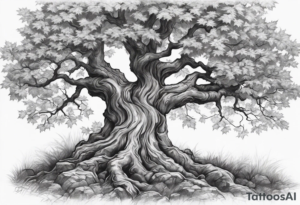 A maple tree with branches and a cross combined into the trunk. tattoo idea