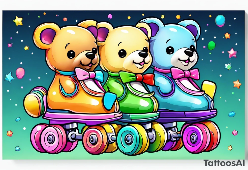 cute pastel rainbow rollerskates for a teddy bear tattoo idea