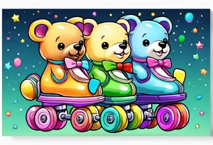 cute pastel rainbow rollerskates for a teddy bear tattoo idea