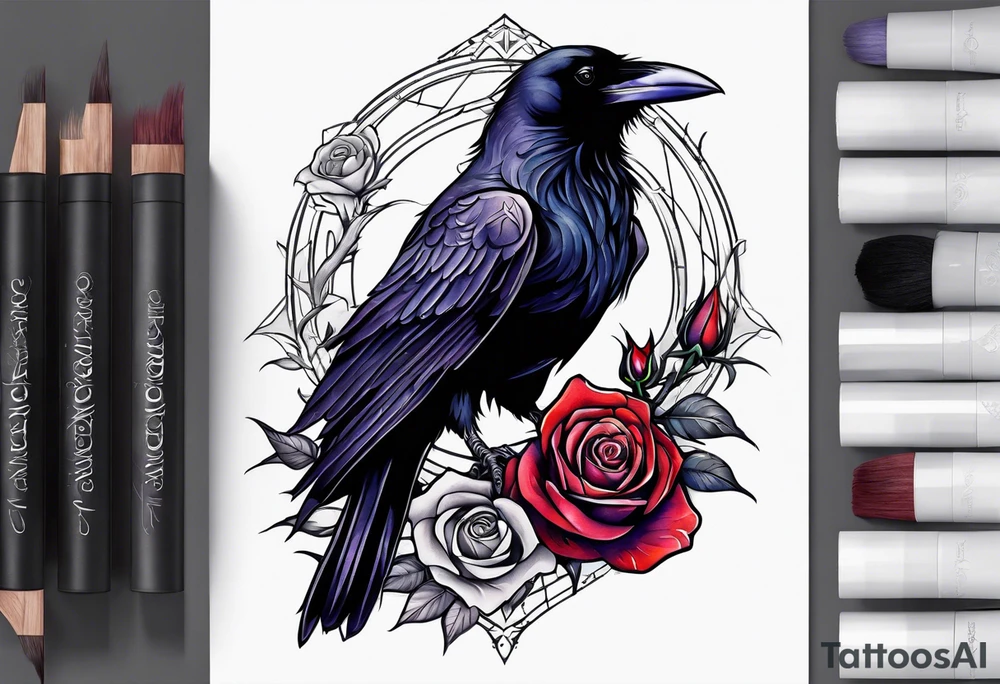 Raven holding  rose    arm tattoo tattoo idea