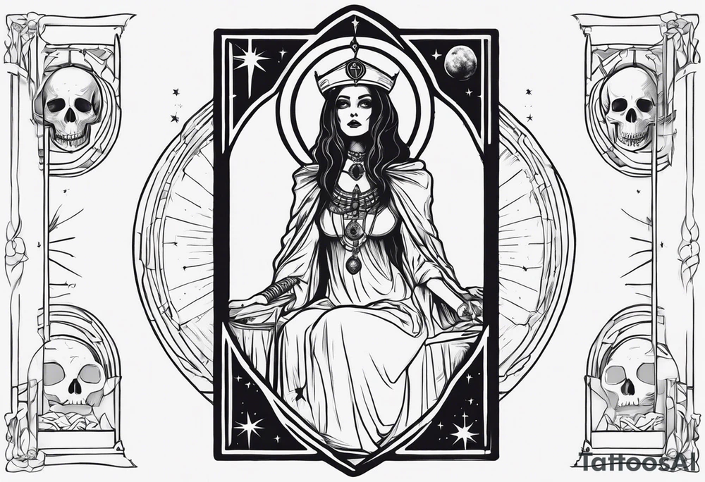 High priestess as a skeleton with moon tarot card tattoo idea