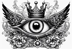 big eye with wings and crown tattoo idea