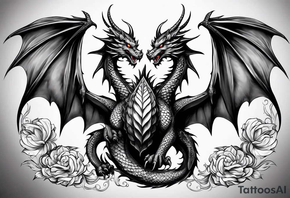 Family of five dragons with wings spread tattoo idea