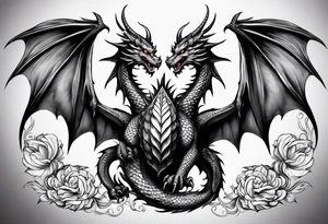 Family of five dragons with wings spread tattoo idea