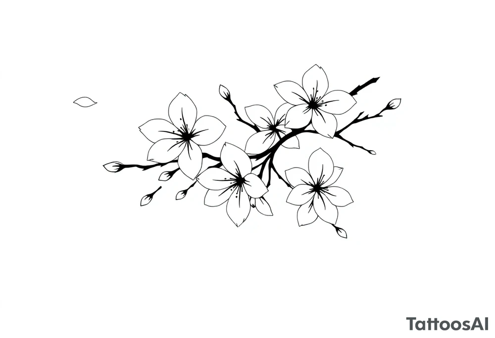 delicate cherry blossoms swirling in spring breeze with petals tattoo idea