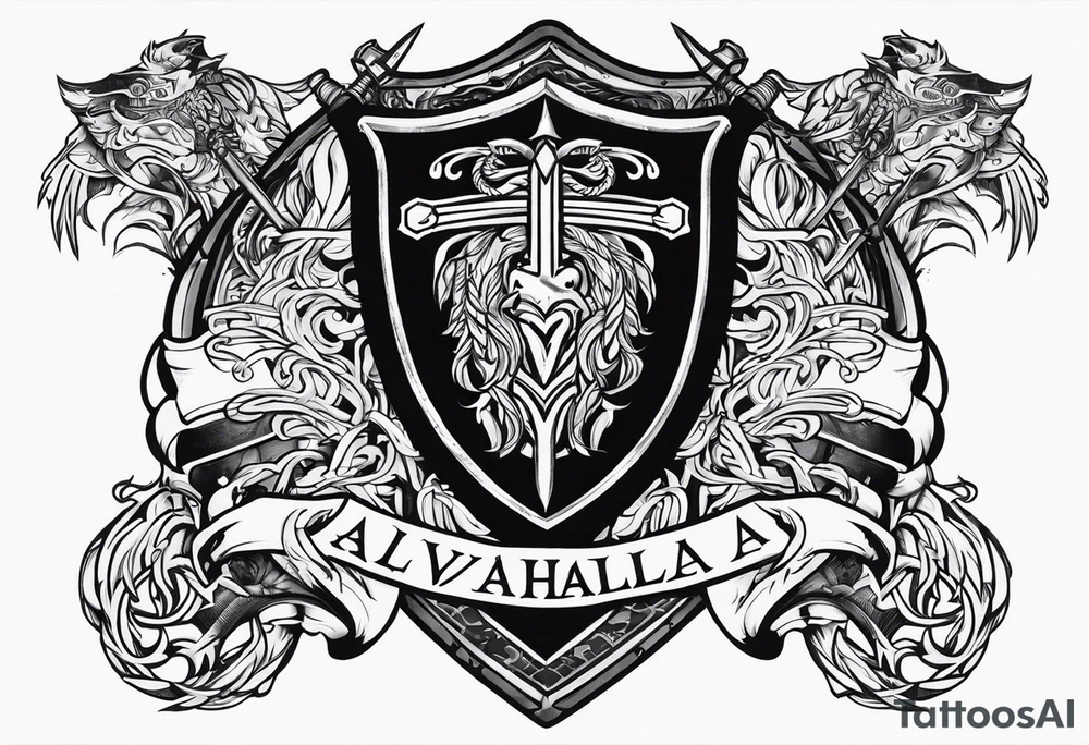 Valhalla sword fire chains shield family tattoo idea